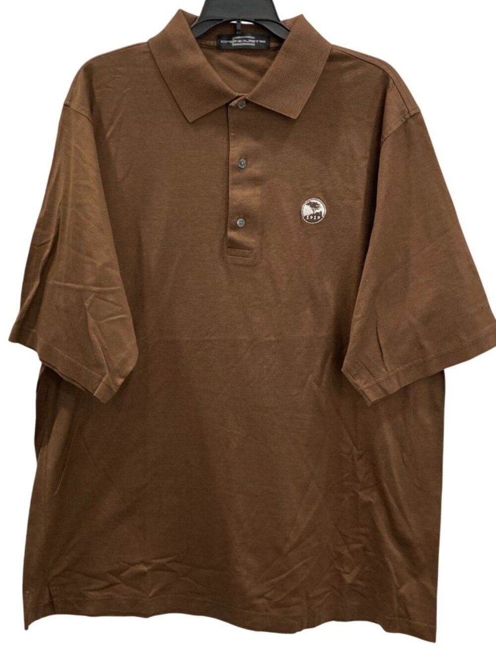 Carnoustie Mens Golf Polo Shirt L Brown Short Sleeves Pebble Beach 1919 Logo